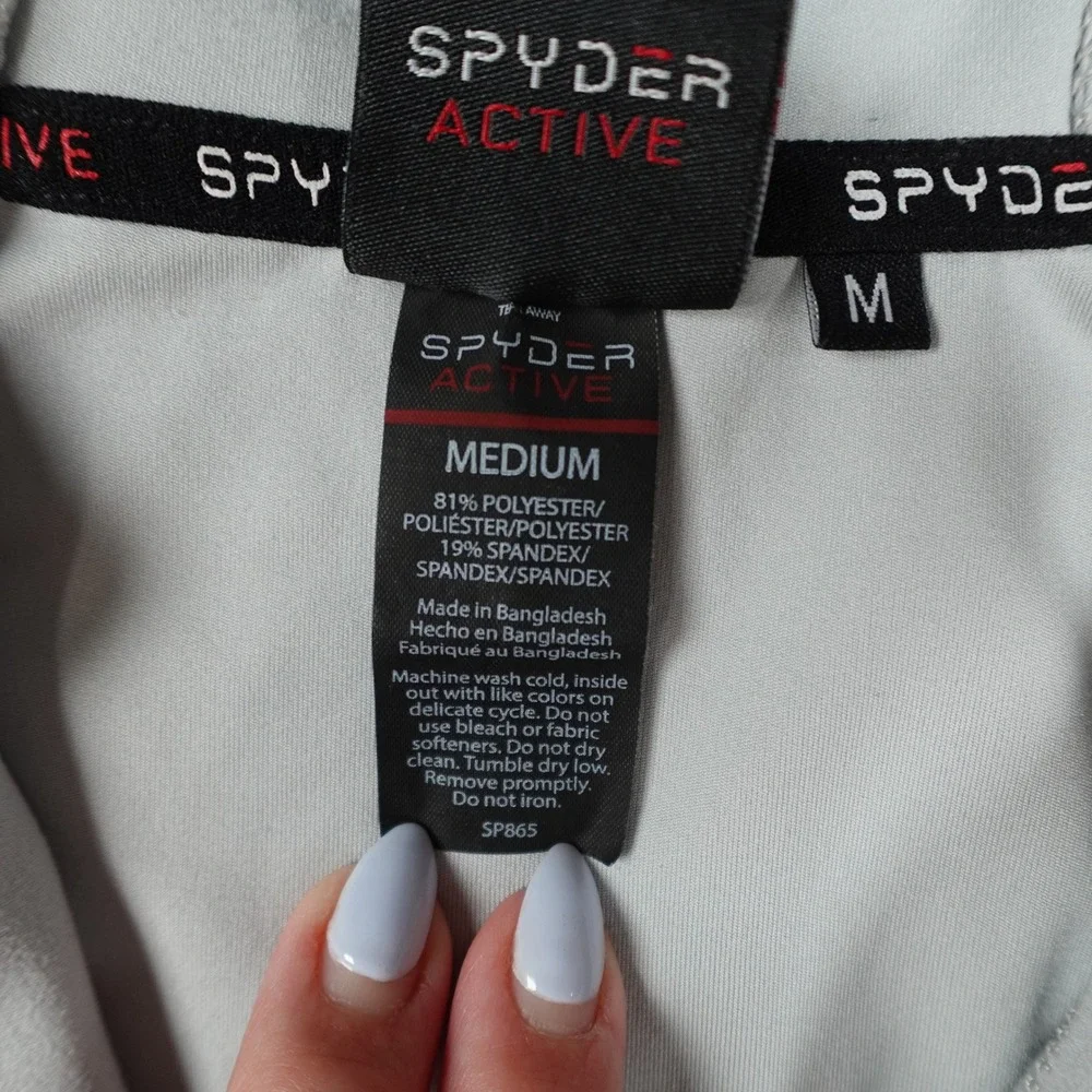 Spyder Jacket Womens‎ Medium Grey Full Zip Hooded Thumbholes Cinched Waist